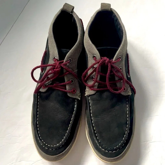 Pajar Canada hightop suede leather boat shoe Men’s size 12-12 1/2 Navy and gray - Picture 2 of 9